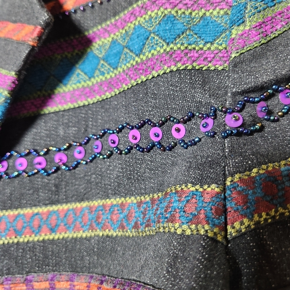 Coldwater Creek Womens Petite 4 Colorful Patterned Beaded Sequin Jacket Denim - Picture 11 of 12